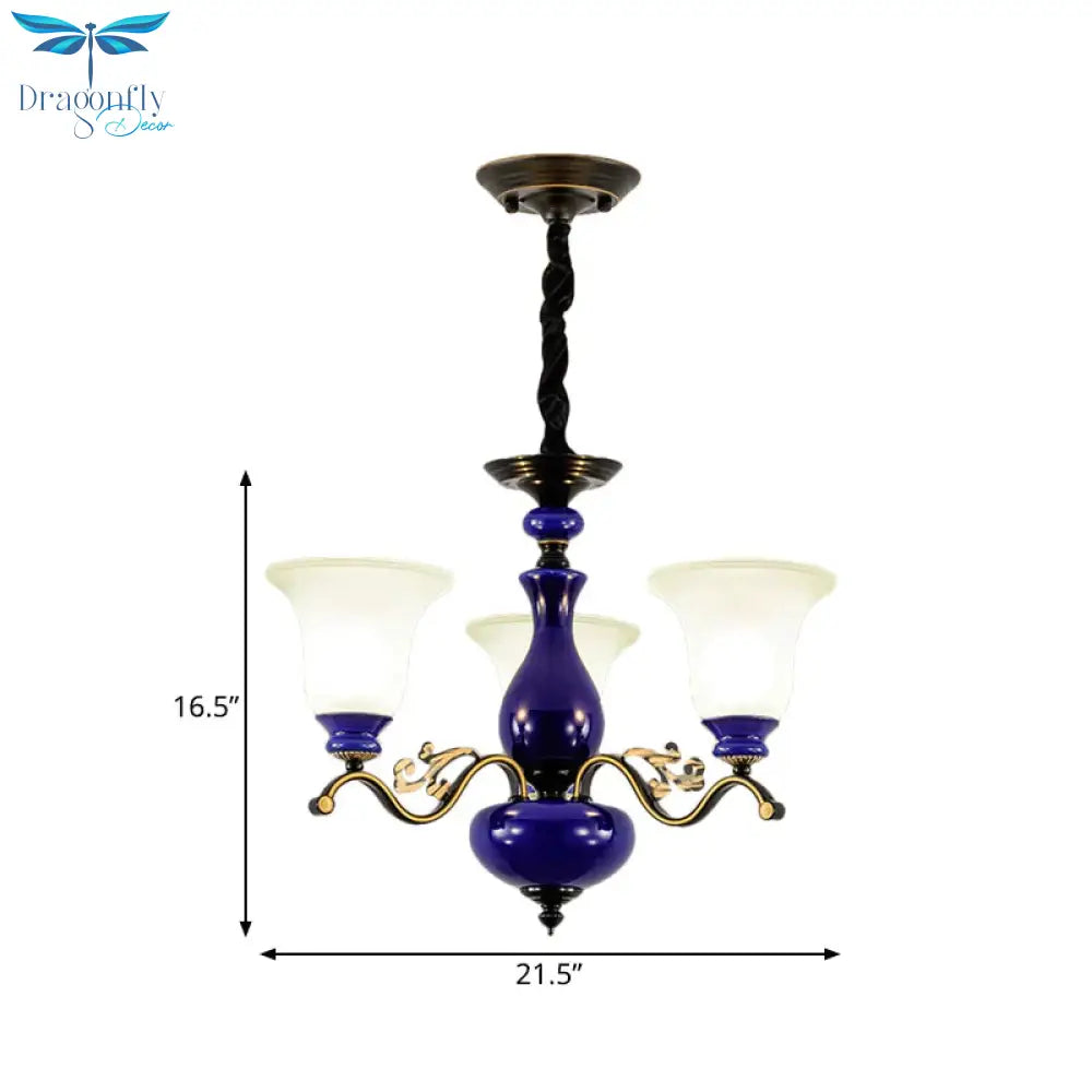 Curving Metal Hanging Chandelier Classic 3/6/8 Lights Living Room Suspension Light In Blue With