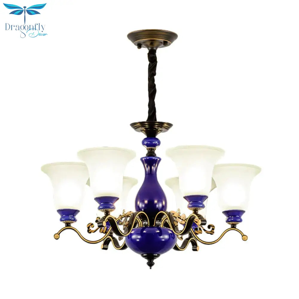 Curving Metal Hanging Chandelier Classic 3/6/8 Lights Living Room Suspension Light In Blue With