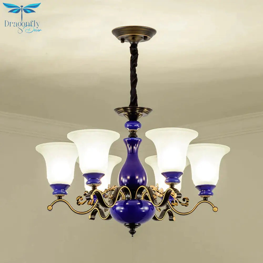 Curving Metal Hanging Chandelier Classic 3/6/8 Lights Living Room Suspension Light In Blue With