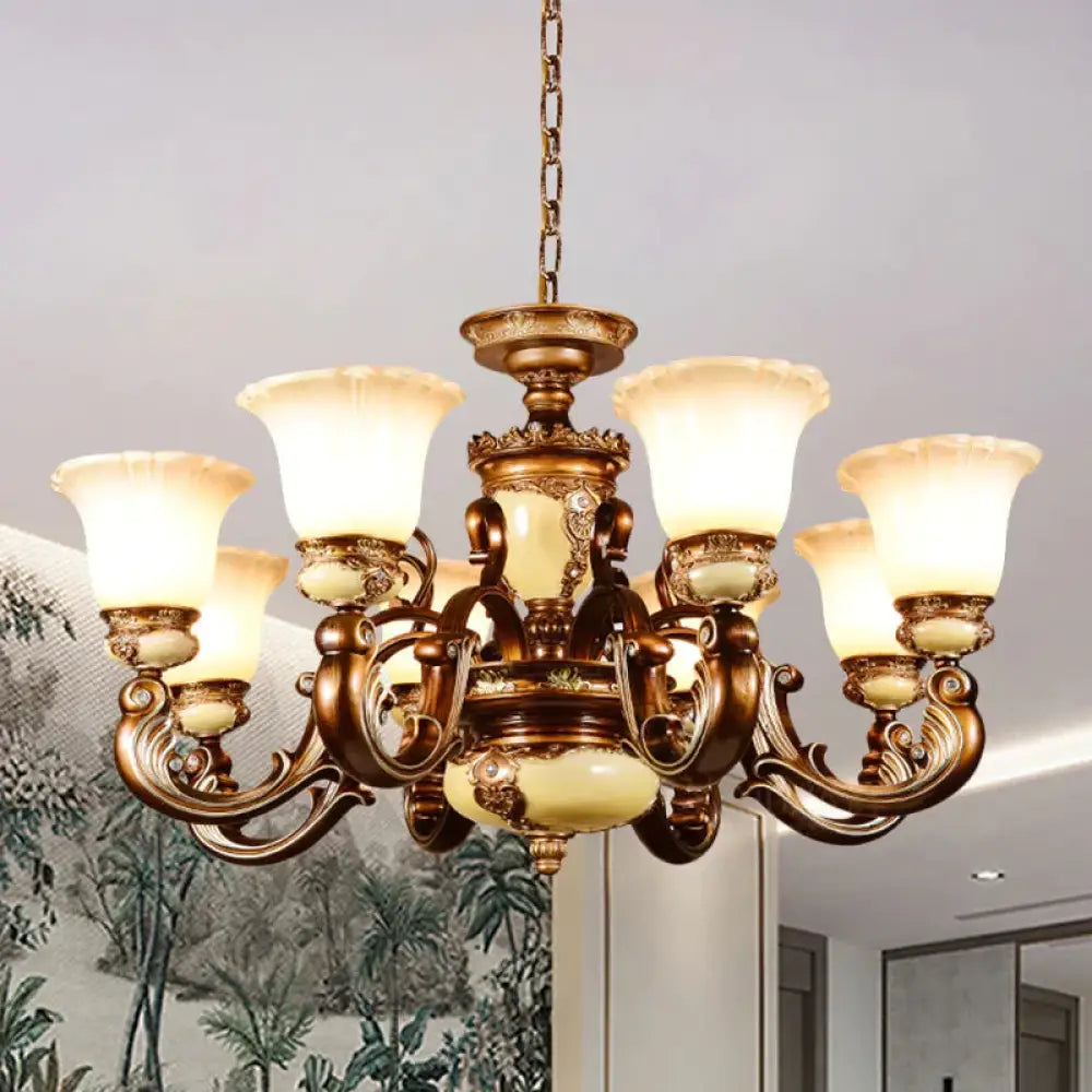 Curvy Arm Living Room Suspension Lighting Antiqued Metallic 6/8 Heads Brown Pendant Chandelier 8 /