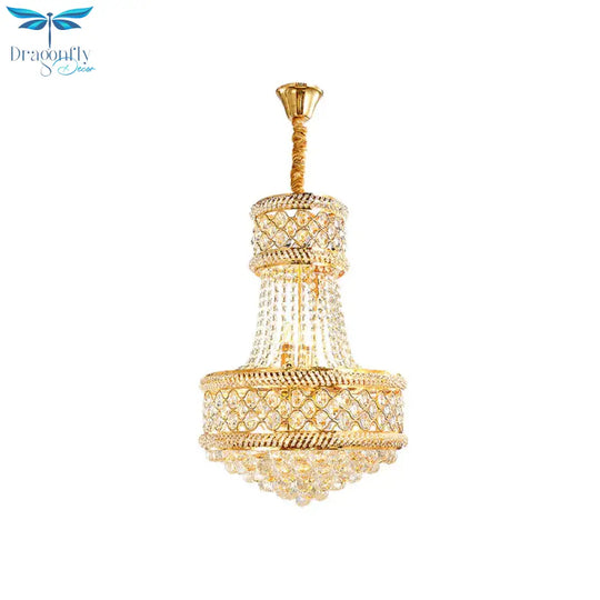 Cut K9 Crystal Gold Ceiling Chandelier Basket 7 Lights Victorian Style Pendant Lighting Fixture