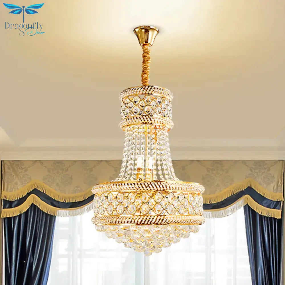 Cut K9 Crystal Gold Ceiling Chandelier Basket 7 Lights Victorian Style Pendant Lighting Fixture