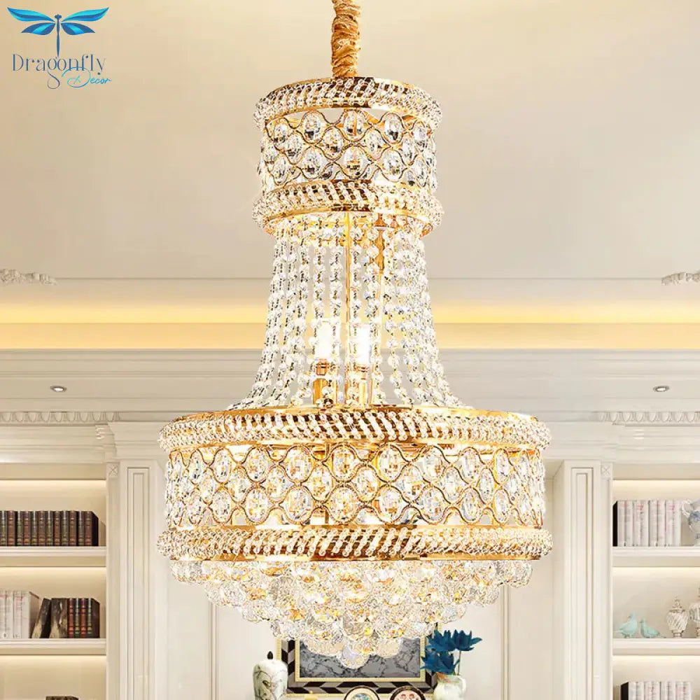 Cut K9 Crystal Gold Ceiling Chandelier Basket 7 Lights Victorian Style Pendant Lighting Fixture