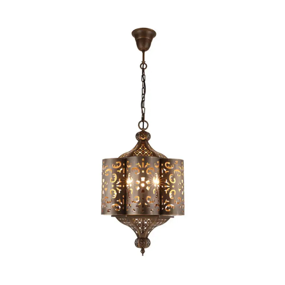 Cutout Metal Pendant Chandelier Arabian 6 Bulbs Restaurant Hanging Light Fixture In Brass