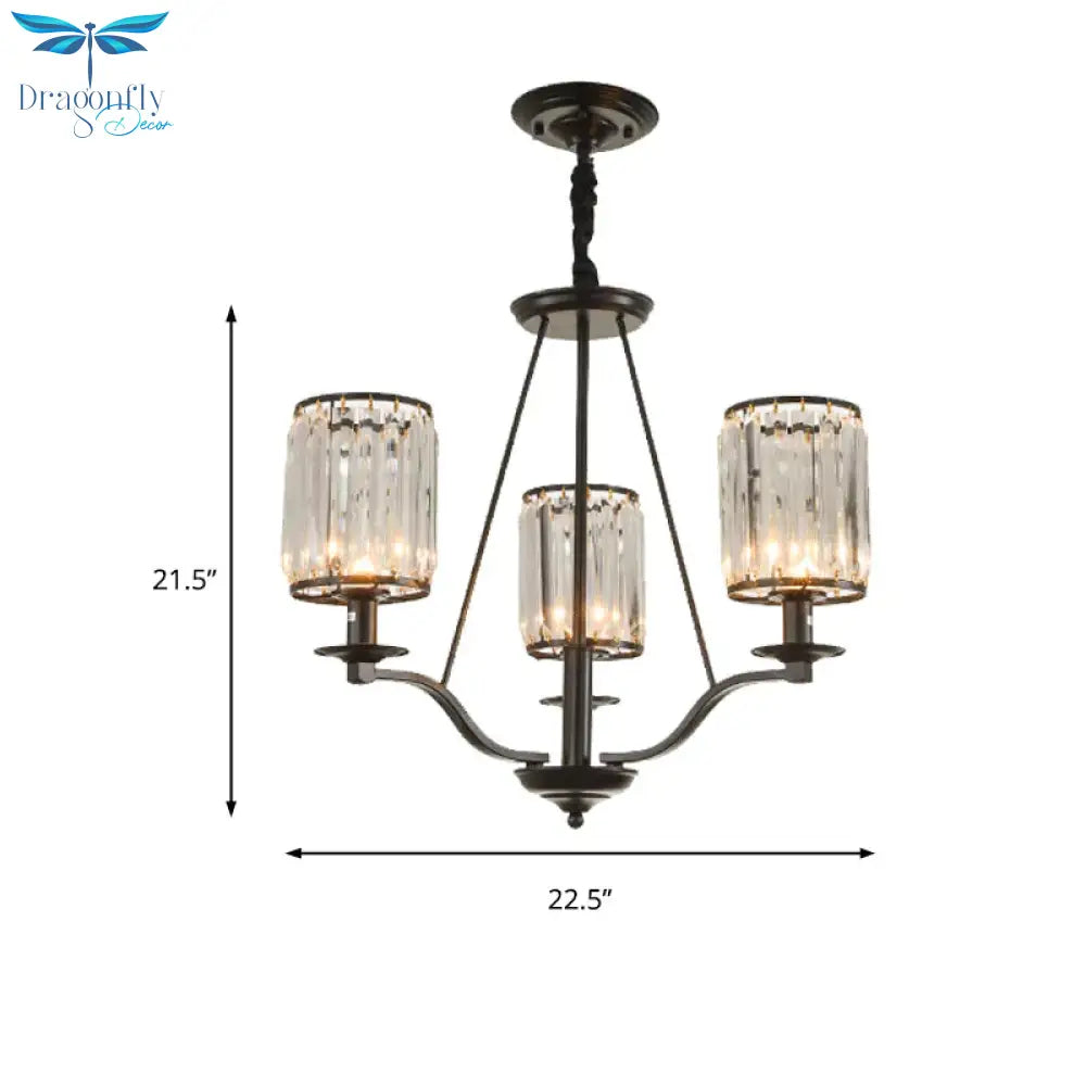 Cylinder Clear Ribbed Glass Chandelier Light Traditional 3/6 Lights Living Room Pendant Lighting In