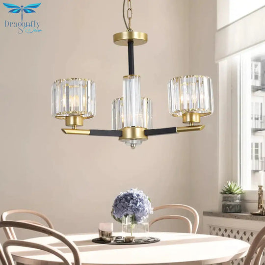 Cylinder Crystal Block Chandelier Light Traditional 3/6/8 Lights Dining Room Hanging In Gold