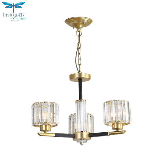 Cylinder Crystal Block Chandelier Light Traditional 3/6/8 Lights Dining Room Hanging In Gold