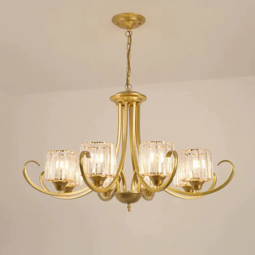 Cylinder Living Room Chandelier Vintage Clear Crystal 6/8 Heads Black/Gold Pendant Lighting With