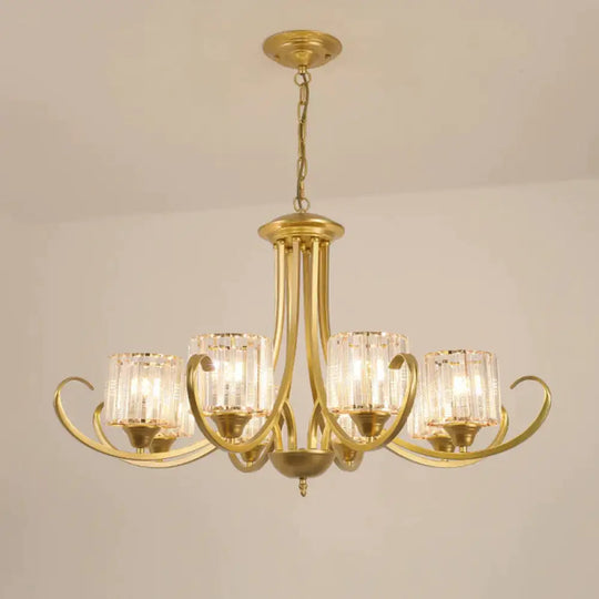 Cylinder Living Room Chandelier Vintage Clear Crystal 6/8 Heads Black/Gold Pendant Lighting With
