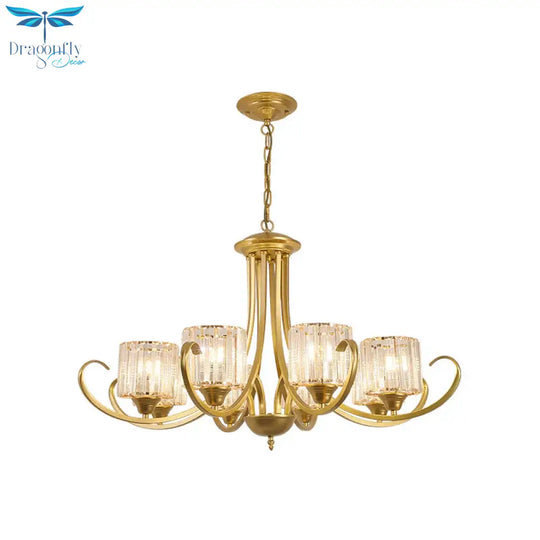 Cylinder Living Room Chandelier Vintage Clear Crystal 6/8 Heads Black/Gold Pendant Lighting With