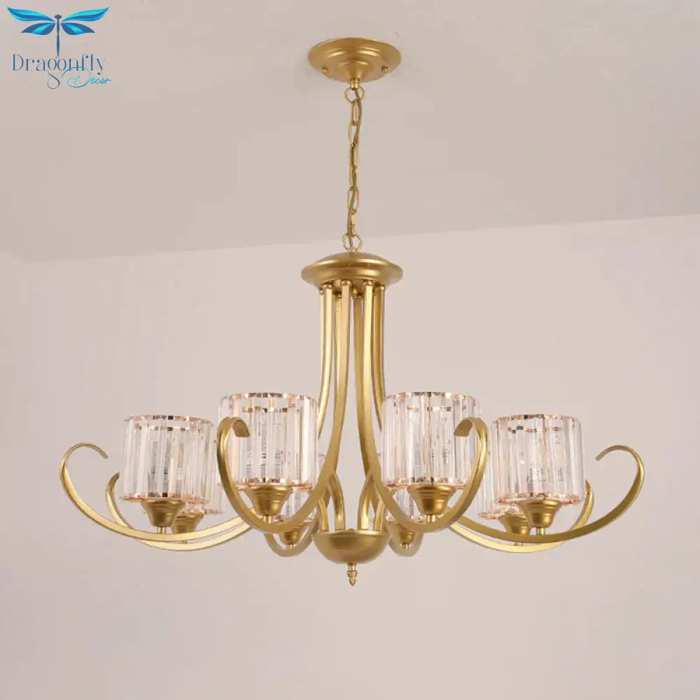 Cylinder Living Room Chandelier Vintage Clear Crystal 6/8 Heads Black/Gold Pendant Lighting With