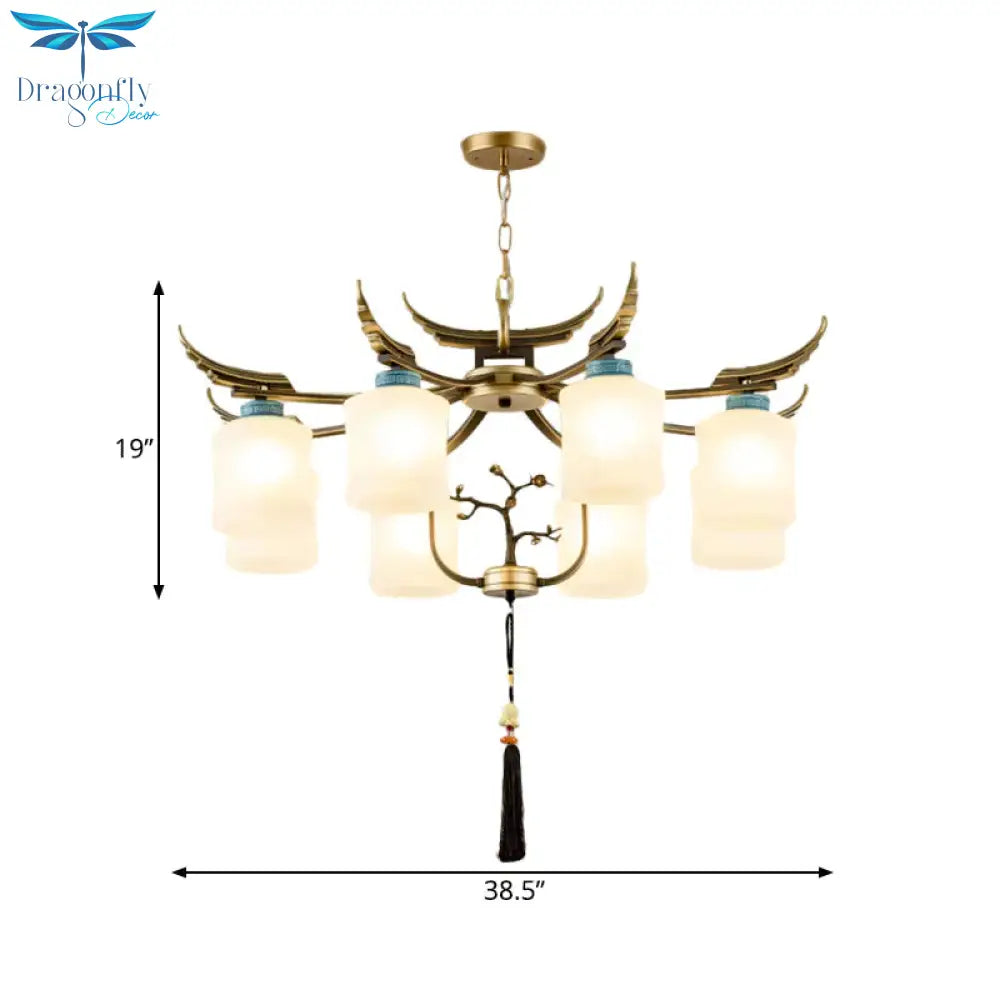 Cylinder Living Room Hanging Chandelier Traditional Style Metal 6/8/10 Lights Brass Ceiling Light