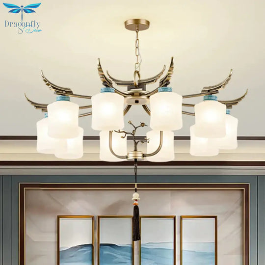 Cylinder Living Room Hanging Chandelier Traditional Style Metal 6/8/10 Lights Brass Ceiling Light