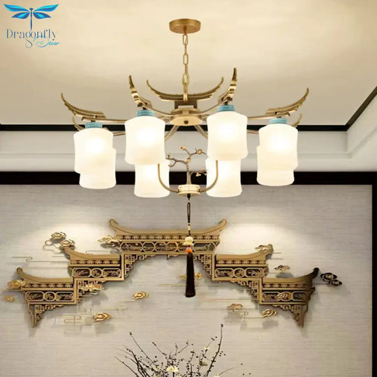 Cylinder Living Room Hanging Chandelier Traditional Style Metal 6/8/10 Lights Brass Ceiling Light