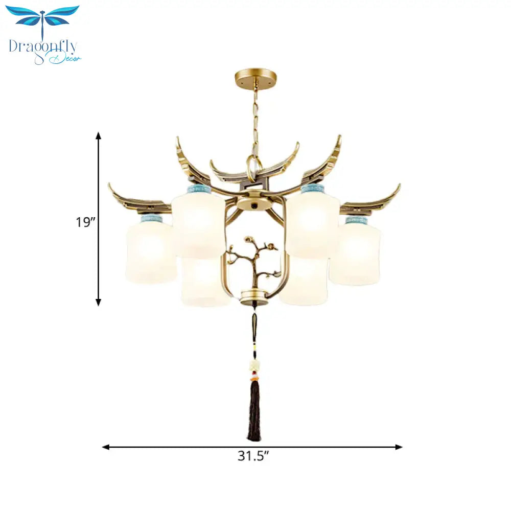 Cylinder Living Room Hanging Chandelier Traditional Style Metal 6/8/10 Lights Brass Ceiling Light