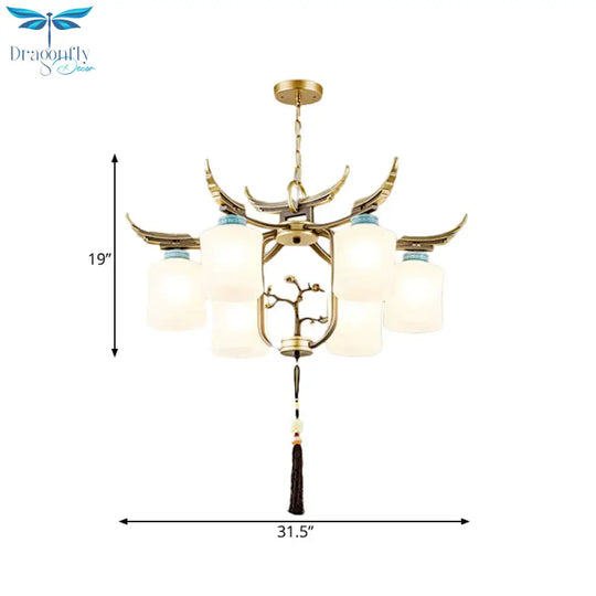 Cylinder Living Room Hanging Chandelier Traditional Style Metal 6/8/10 Lights Brass Ceiling Light
