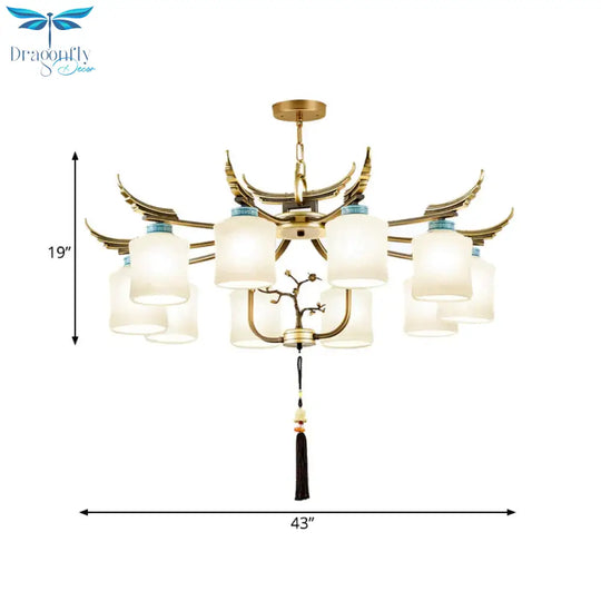 Cylinder Living Room Hanging Chandelier Traditional Style Metal 6/8/10 Lights Brass Ceiling Light