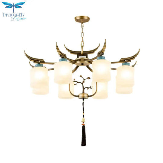 Cylinder Living Room Hanging Chandelier Traditional Style Metal 6/8/10 Lights Brass Ceiling Light