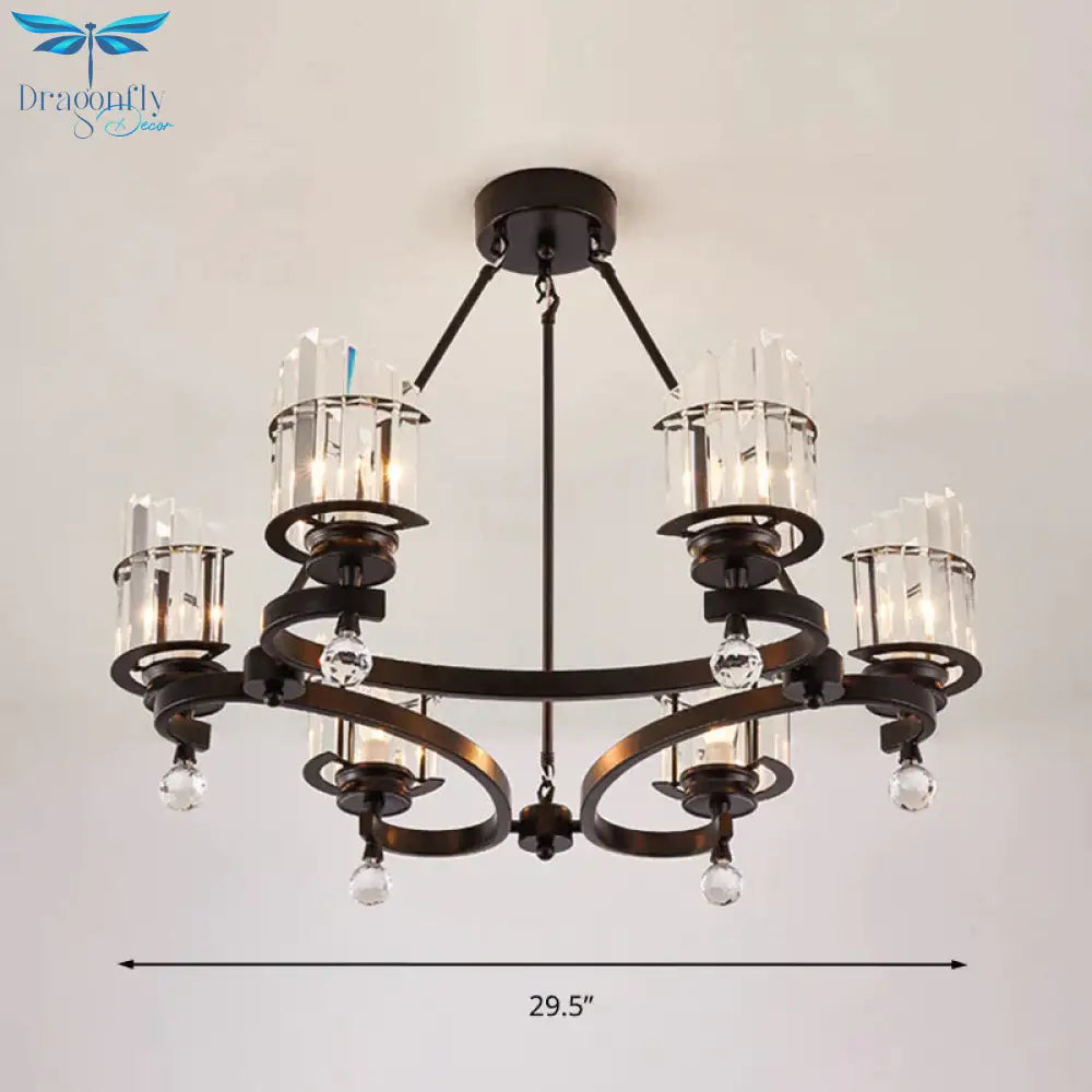Cylinder Tri - Sided Crystal Rod Drop Lamp Contemporary 6 Heads Bedroom Chandelier Lighting Fixture