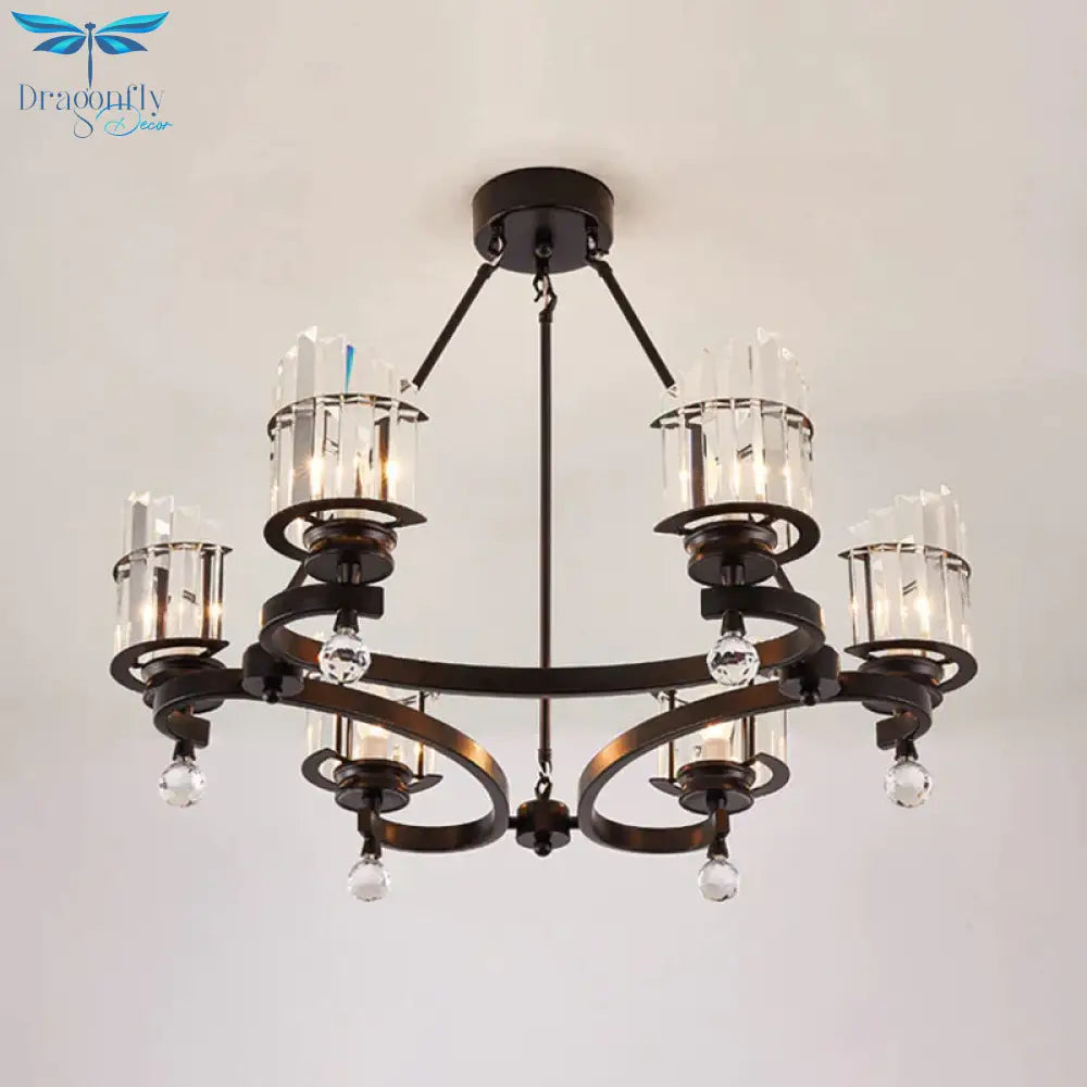 Cylinder Tri - Sided Crystal Rod Drop Lamp Contemporary 6 Heads Bedroom Chandelier Lighting Fixture