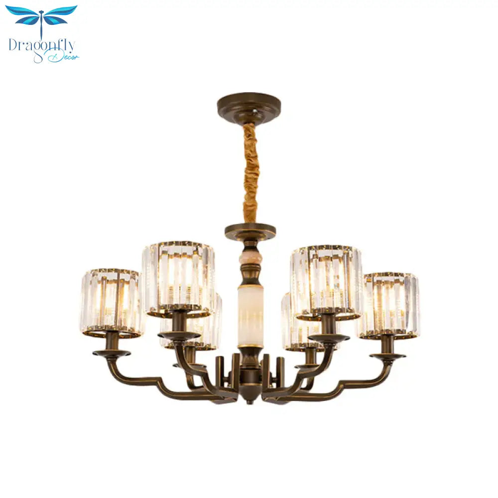 Cylindrical Bedchamber Hanging Fixture Traditional Crystal 3/6 Bulbs Black Ceiling Chandelier