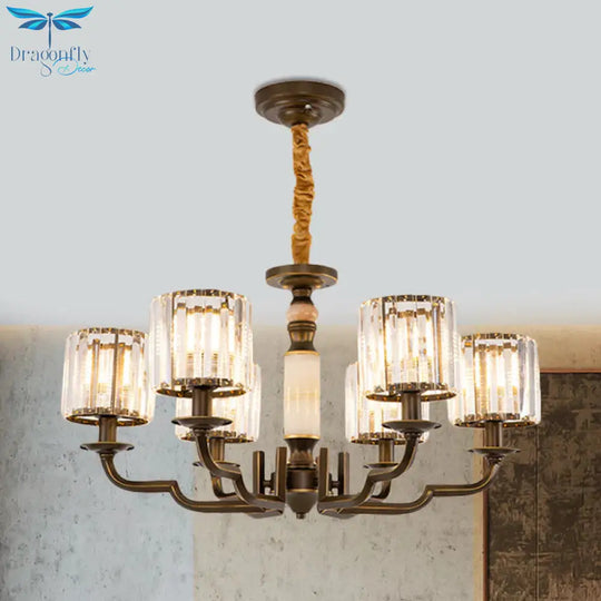Cylindrical Bedchamber Hanging Fixture Traditional Crystal 3/6 Bulbs Black Ceiling Chandelier