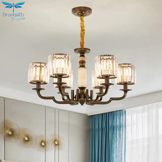 Cylindrical Bedchamber Hanging Fixture Traditional Crystal 3/6 Bulbs Black Ceiling Chandelier