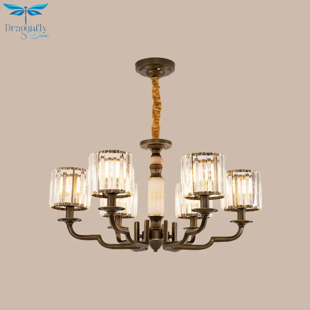 Cylindrical Bedchamber Hanging Fixture Traditional Crystal 3/6 Bulbs Black Ceiling Chandelier