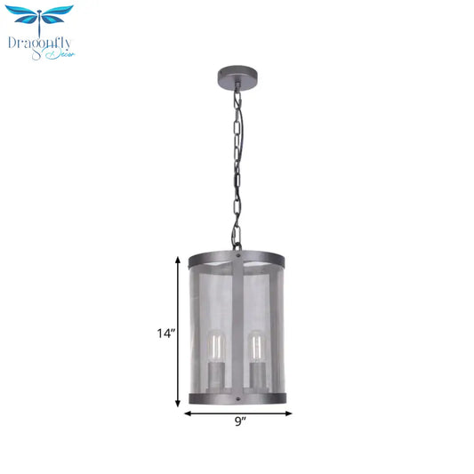 Cylindrical Screen Iron Hanging Pendant Farmhouse 2/4 Lights Black Chandelier Lighting