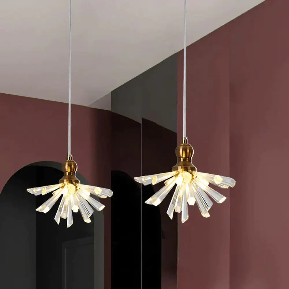 Daisy Flower Mini Hanging Lamp Art Decor Gold Crystal Rod Pendant Light Fixture Chandelier