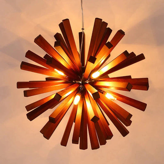Dandelion Wooden Pendant Lights Hanging Solid Wood Lamps Dinning Room Restaurant Fixtures Indoor