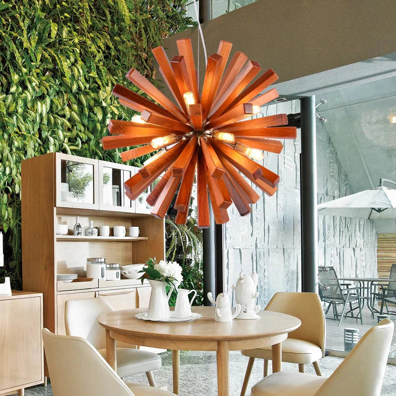 Dandelion Wooden Pendant Lights Hanging Solid Wood Lamps Dinning Room Restaurant Fixtures Indoor