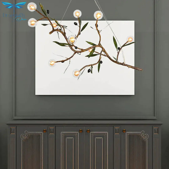Decorative Branch Chandelier Light Fixture Metallic 10 - Head Living Room Pendant In Brown