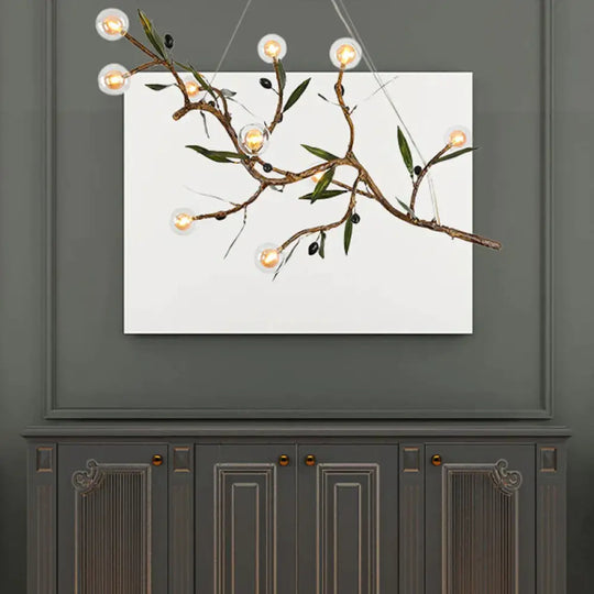 Decorative Branch Chandelier Light Fixture Metallic 10 - Head Living Room Pendant In Brown