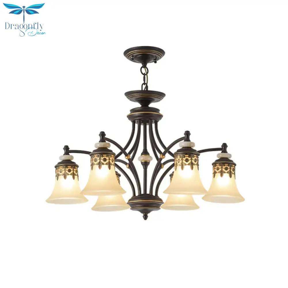 Deep Tan Bell Pendant Lighting Traditional Frosted Glass 3/5/6 Lights Living Room Chandelier