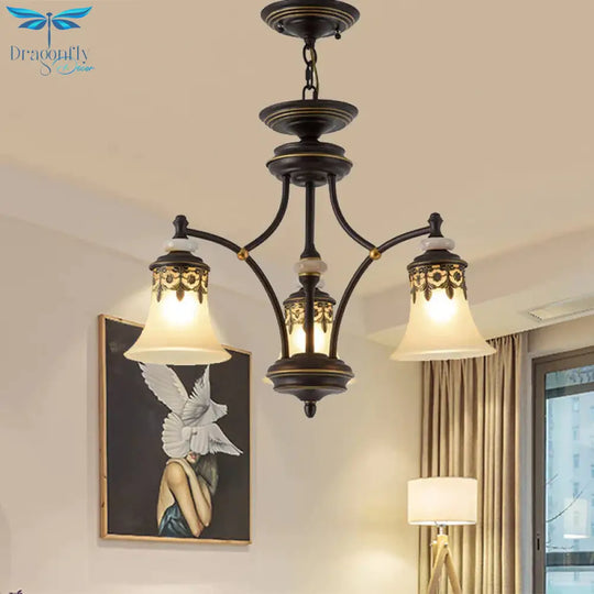 Deep Tan Bell Pendant Lighting Traditional Frosted Glass 3/5/6 Lights Living Room Chandelier