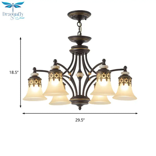 Deep Tan Bell Pendant Lighting Traditional Frosted Glass 3/5/6 Lights Living Room Chandelier