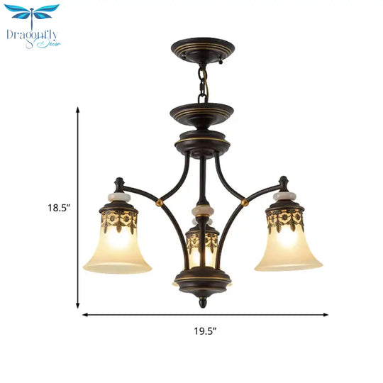 Deep Tan Bell Pendant Lighting Traditional Frosted Glass 3/5/6 Lights Living Room Chandelier