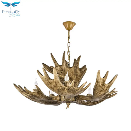 Deer Antler Resin Ceiling Light Traditional 5 - Bulb Living Room Pendant Chandelier In Brown