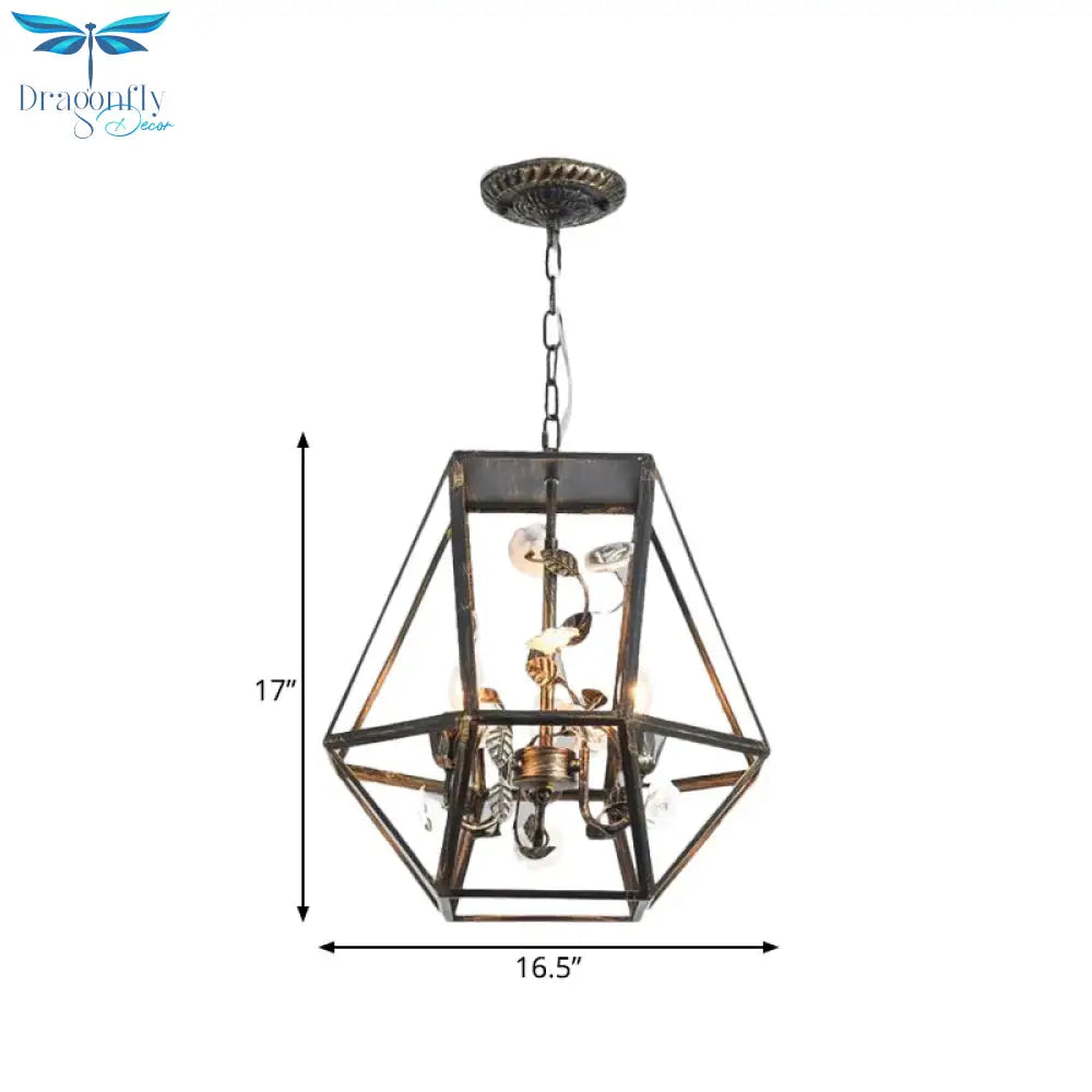 Diamond Cage Wine Bar Chandelier Rustic Metal 3 - Light Black Suspension Pendant Light
