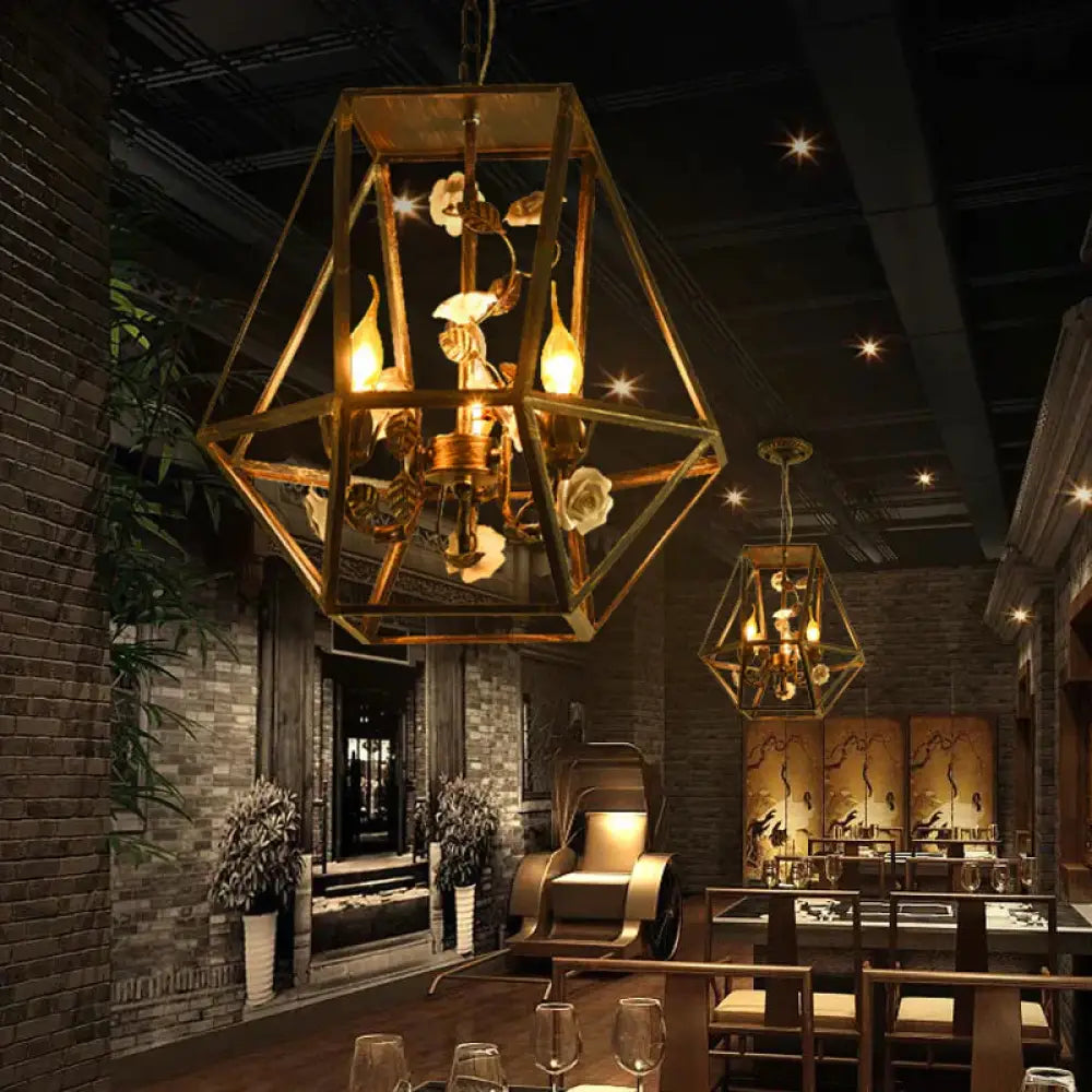 Diamond Cage Wine Bar Chandelier Rustic Metal 3 - Light Black Suspension Pendant Light