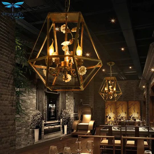 Diamond Cage Wine Bar Chandelier Rustic Metal 3 - Light Black Suspension Pendant Light