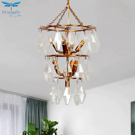 Diamond Clear Crystal Chandelier Lamp Countryside 8 Heads Living Room Pendant Light In Gold With