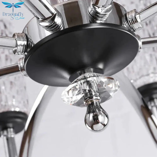 Dimpled Crystal Chrome Pendant Light Cylinder 8 Heads Simple Style Ceiling Chandelier
