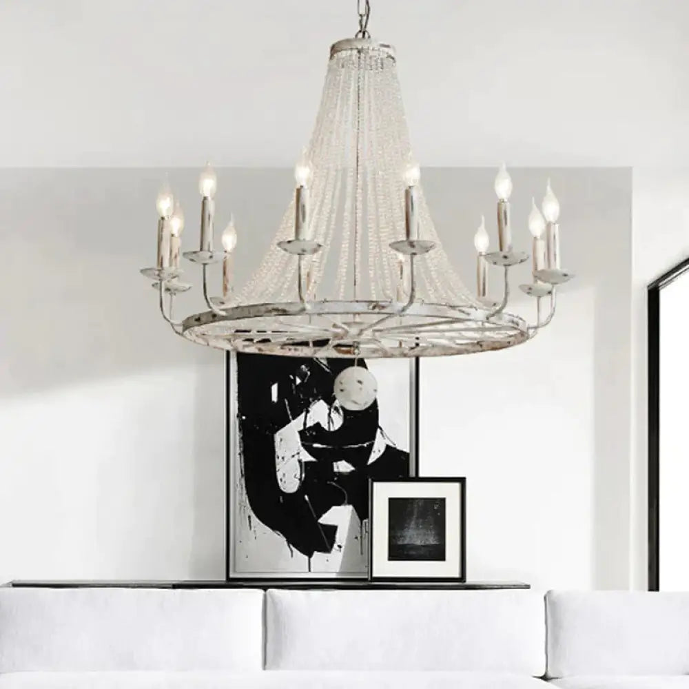 Distressed White Candle Ceiling Chandelier Modernism Crystal 5/6/8 Heads Hanging Light Fixture 12 /