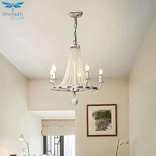 Distressed White Candle Ceiling Chandelier Modernism Crystal 5/6/8 Heads Hanging Light Fixture