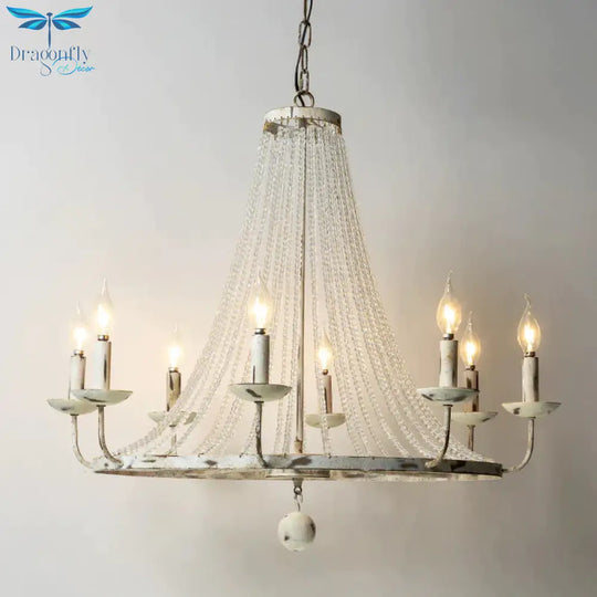 Distressed White Candle Ceiling Chandelier Modernism Crystal 5/6/8 Heads Hanging Light Fixture