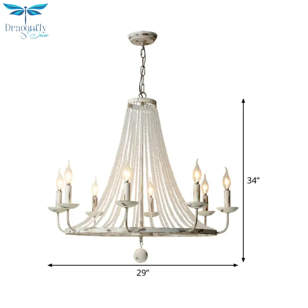 Distressed White Candle Ceiling Chandelier Modernism Crystal 5/6/8 Heads Hanging Light Fixture