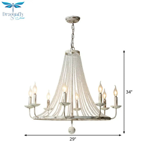 Distressed White Candle Ceiling Chandelier Modernism Crystal 5/6/8 Heads Hanging Light Fixture