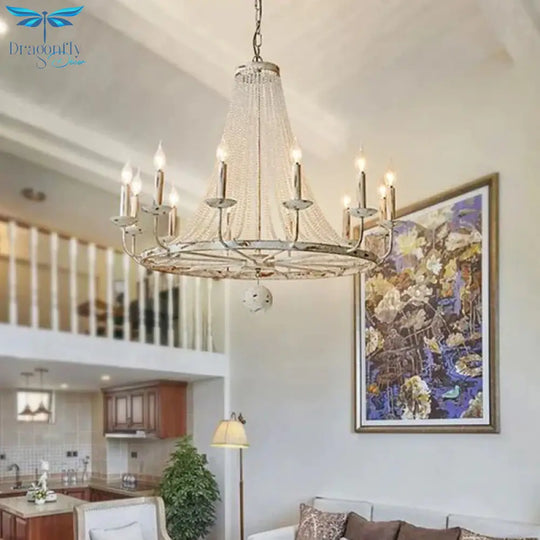 Distressed White Candle Ceiling Chandelier Modernism Crystal 5/6/8 Heads Hanging Light Fixture